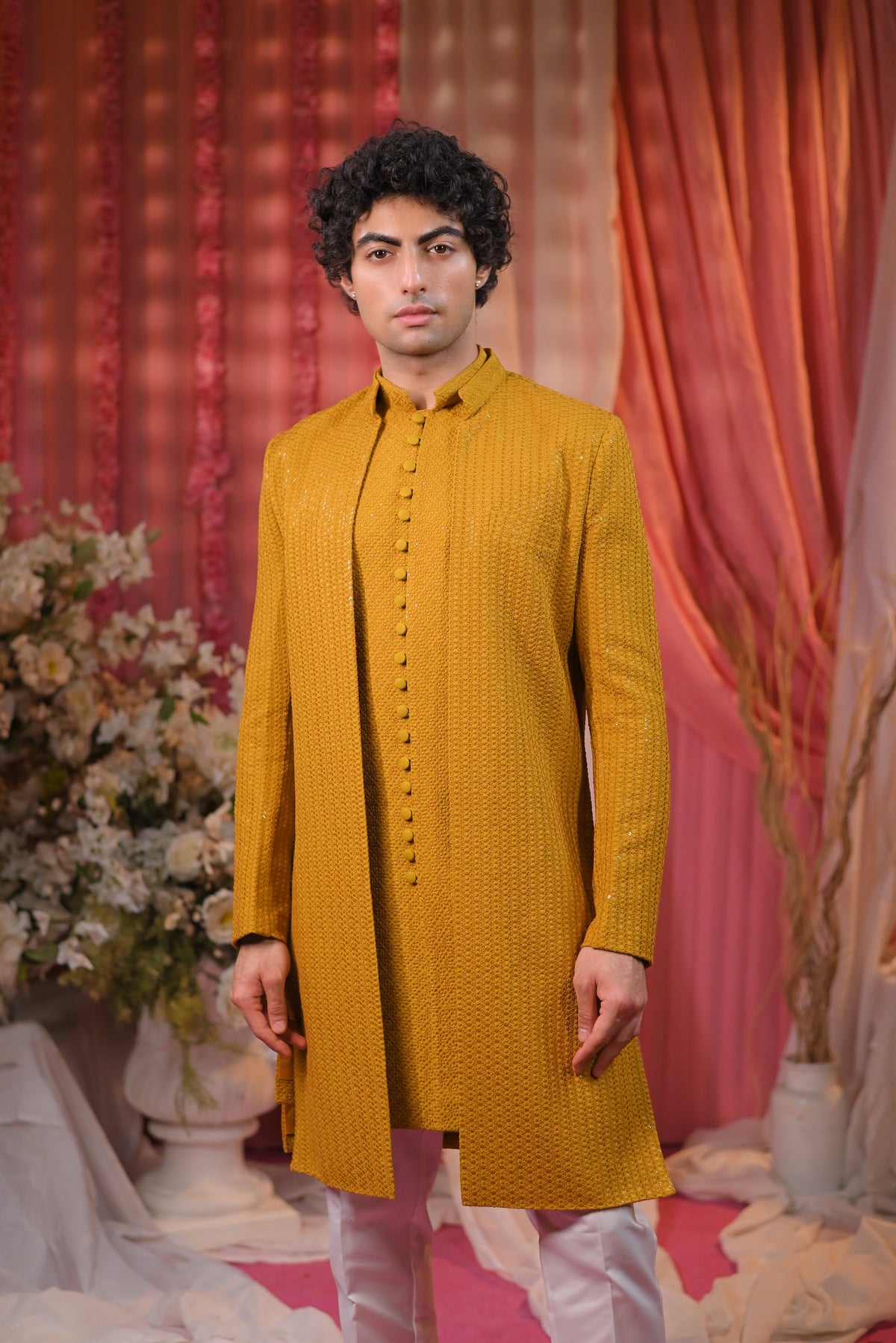 Ethnic Mustard Yellow Kurta Set With jacket