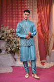 Festive Blue embroidery Kurta Set With Jacket