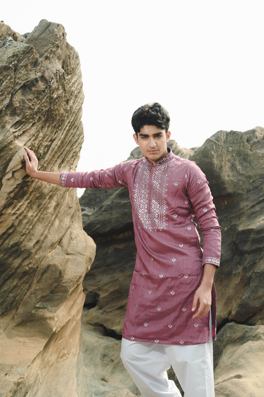 Mauve and Sea Green Silk Festive Kurta Set