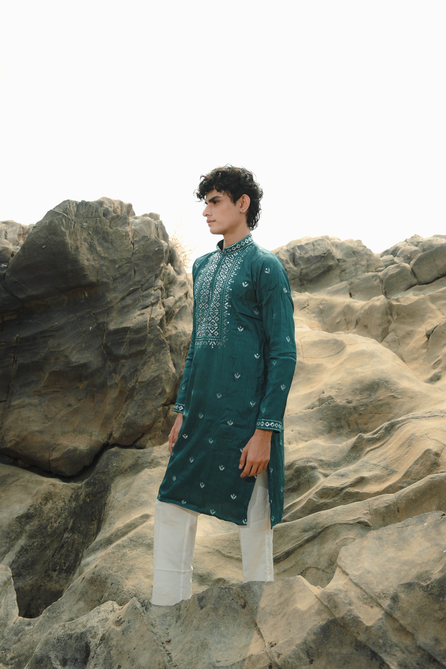 Mauve and Sea Green Silk Festive Kurta Set
