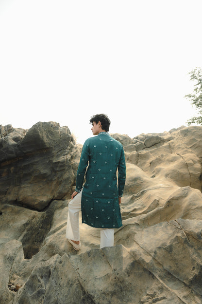 Mauve and Sea Green Silk Festive Kurta Set