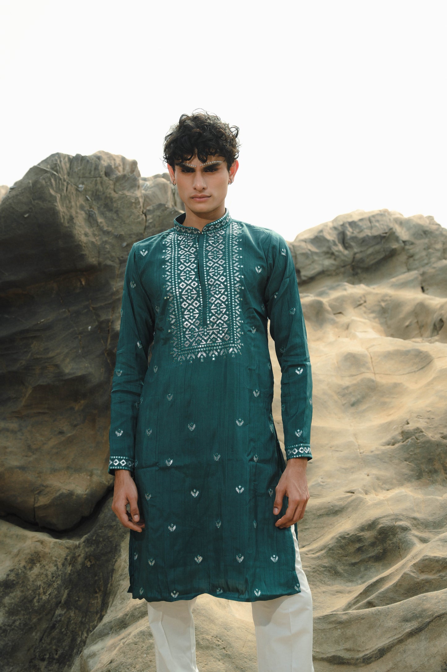 Mauve and Sea Green Silk Festive Kurta Set