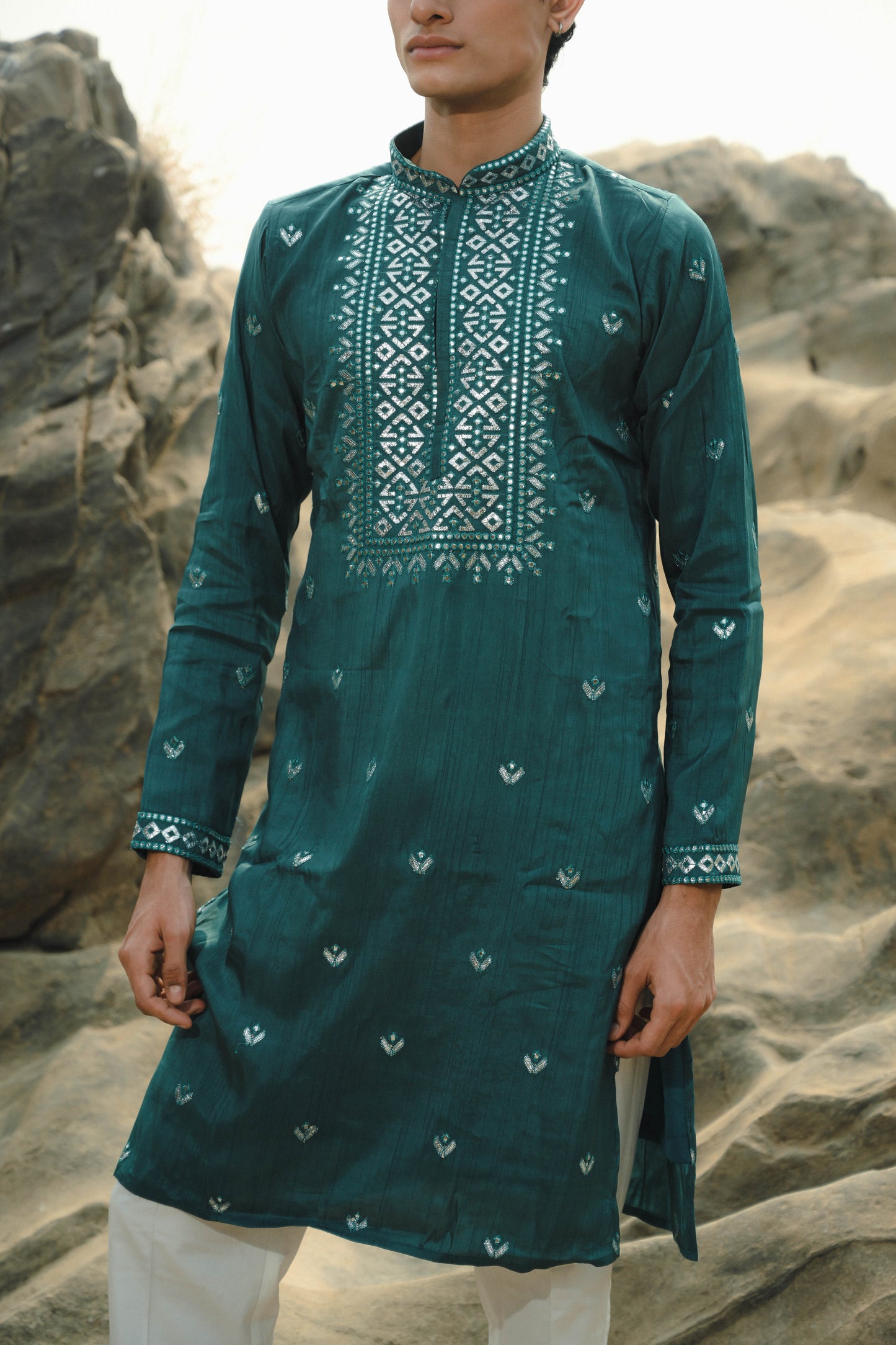 Mauve and Sea Green Silk Festive Kurta Set