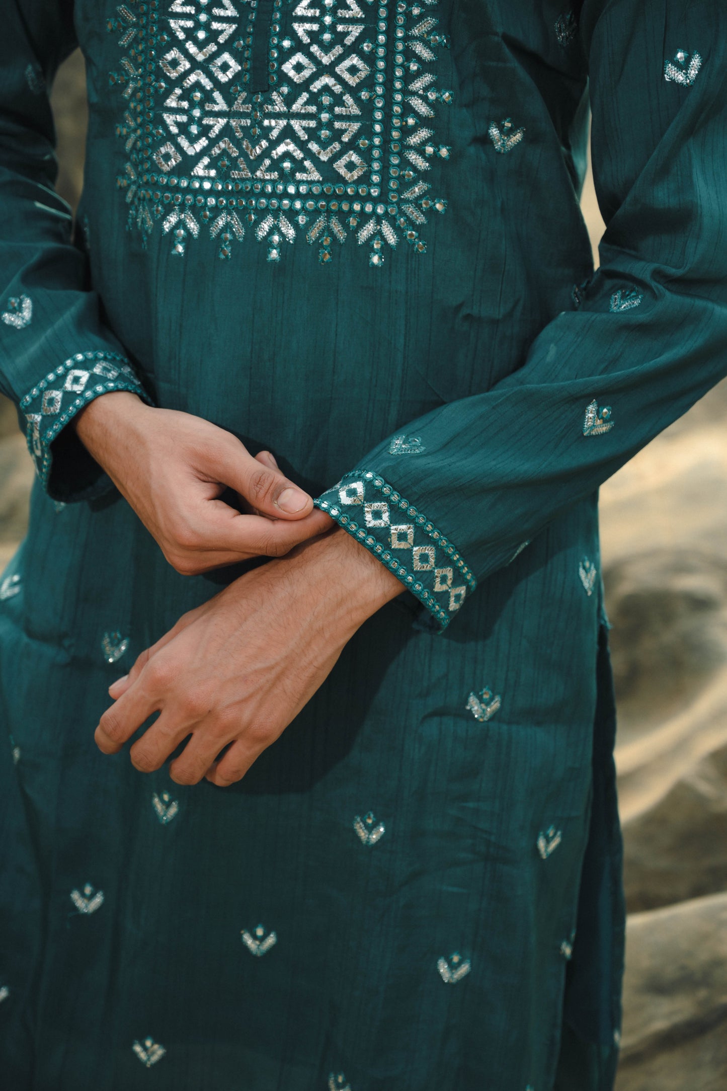 Mauve and Sea Green Silk Festive Kurta Set
