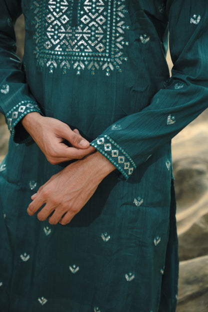 Mauve and Sea Green Silk Festive Kurta Set