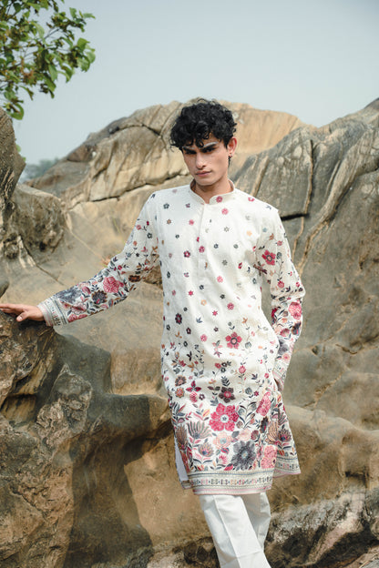 Black and White Silk Sequins Festive Kurta Set