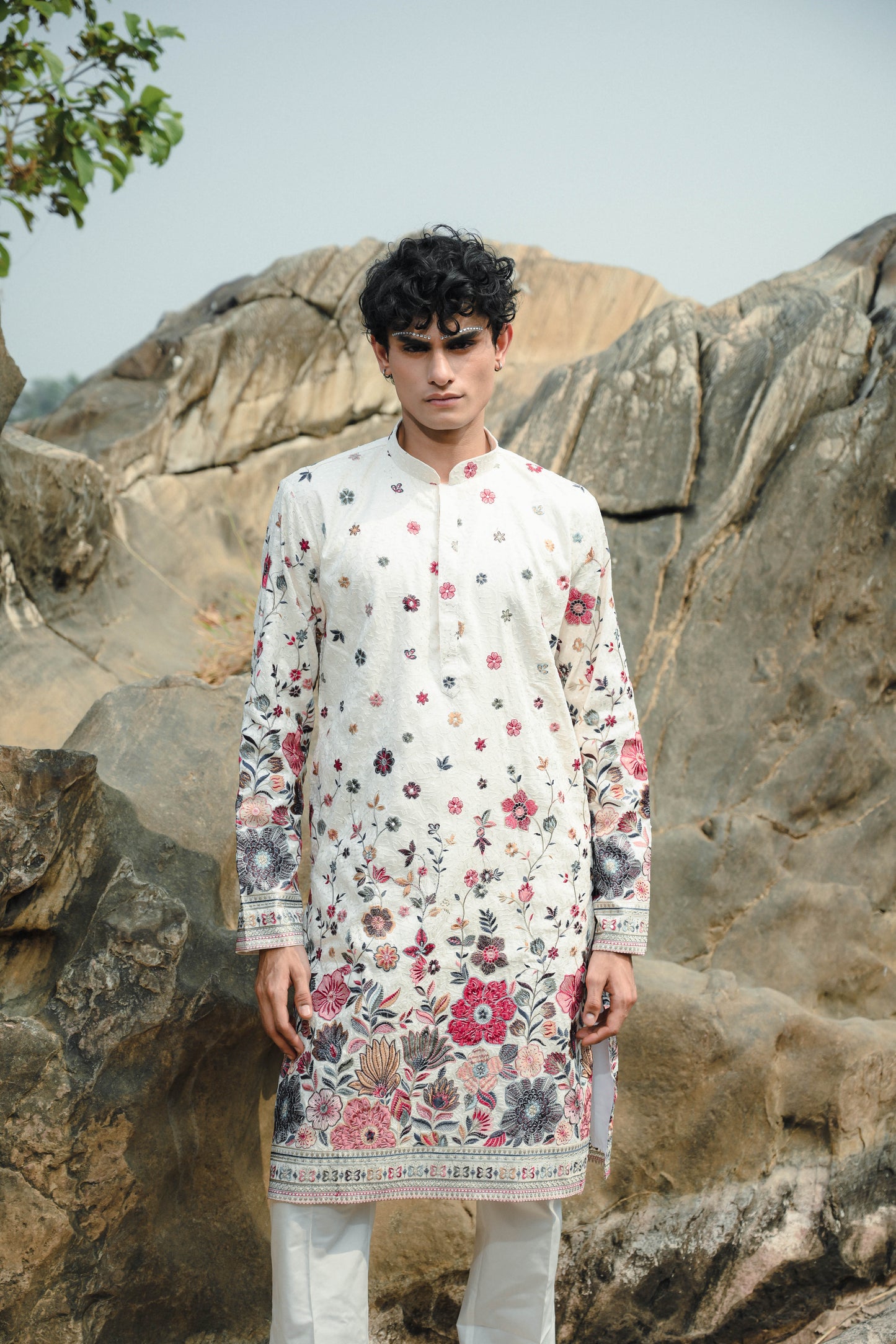 Black and White Silk Sequins Festive Kurta Set