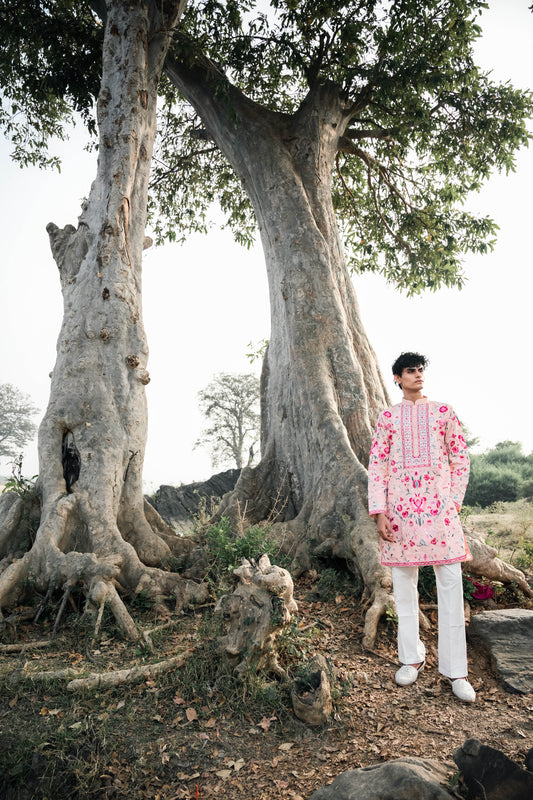 Peach Embroidery Kurta Set