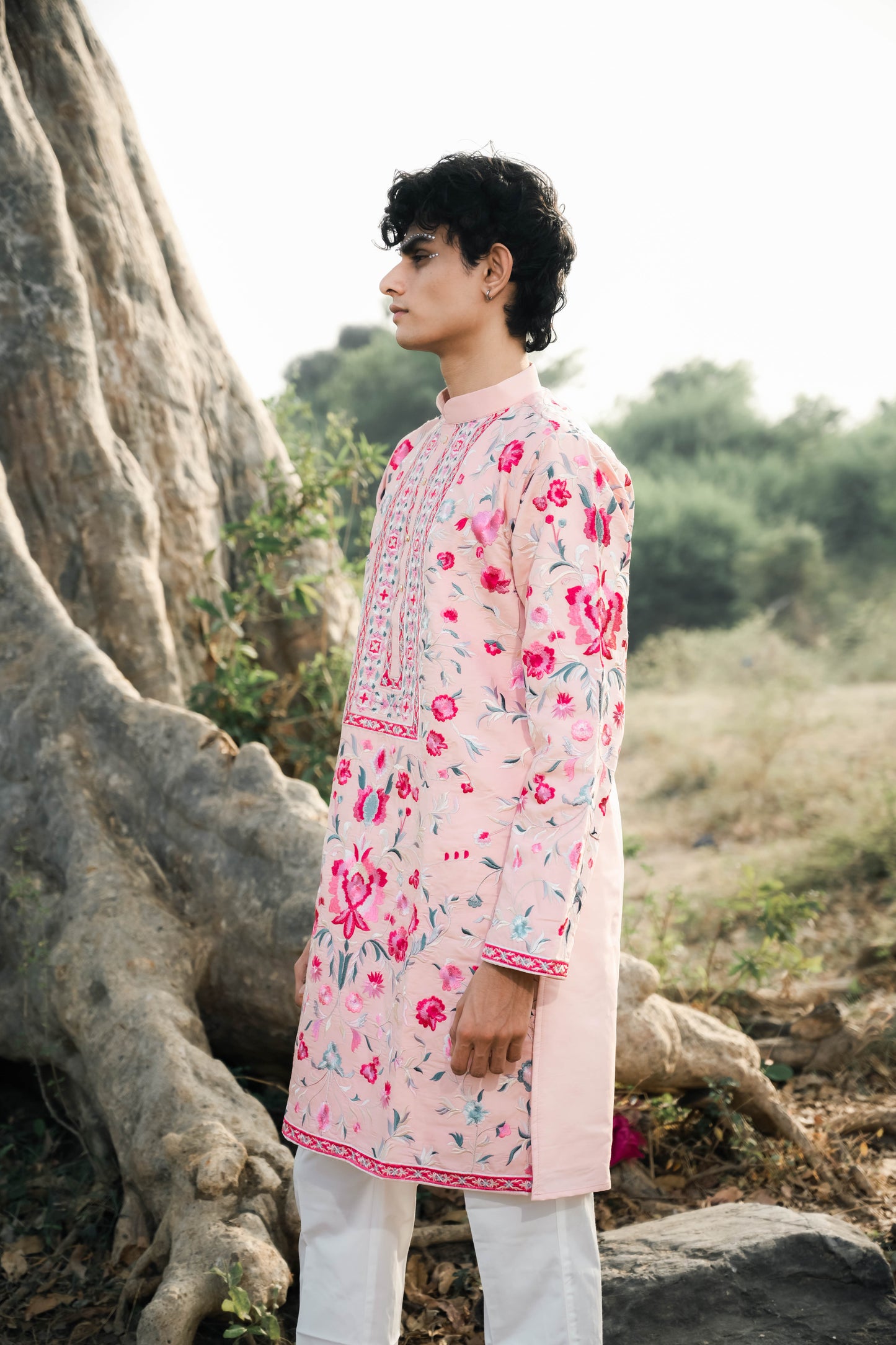 Peach Embroidery Kurta Set