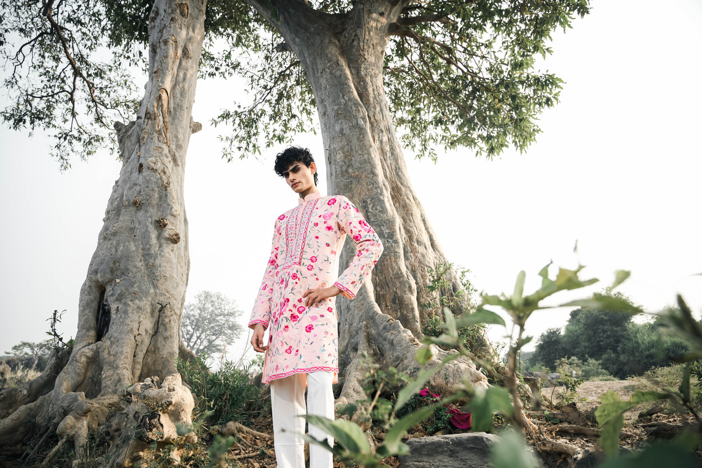 Peach Embroidery Kurta Set