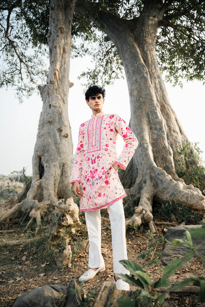 Peach Embroidery Kurta Set