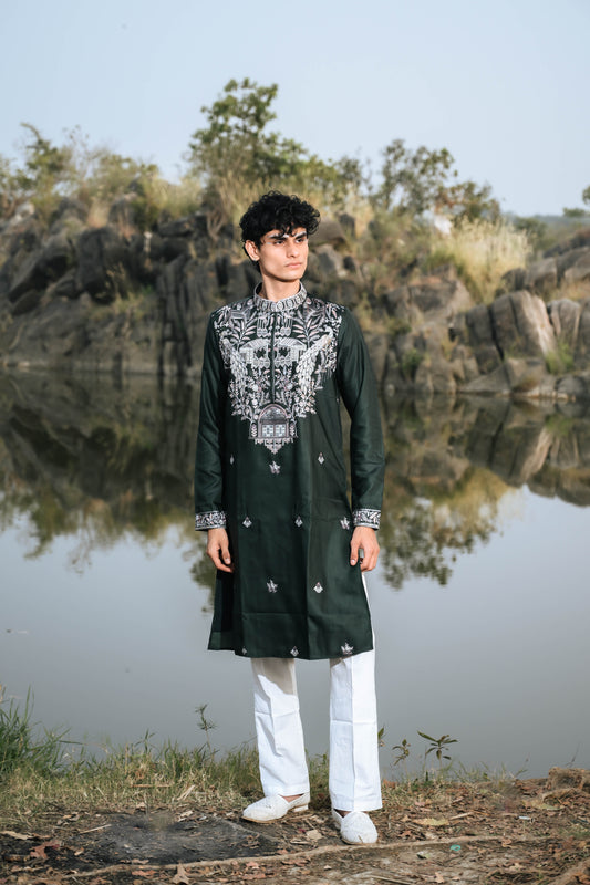 Bottle Green Festive Kurta Set