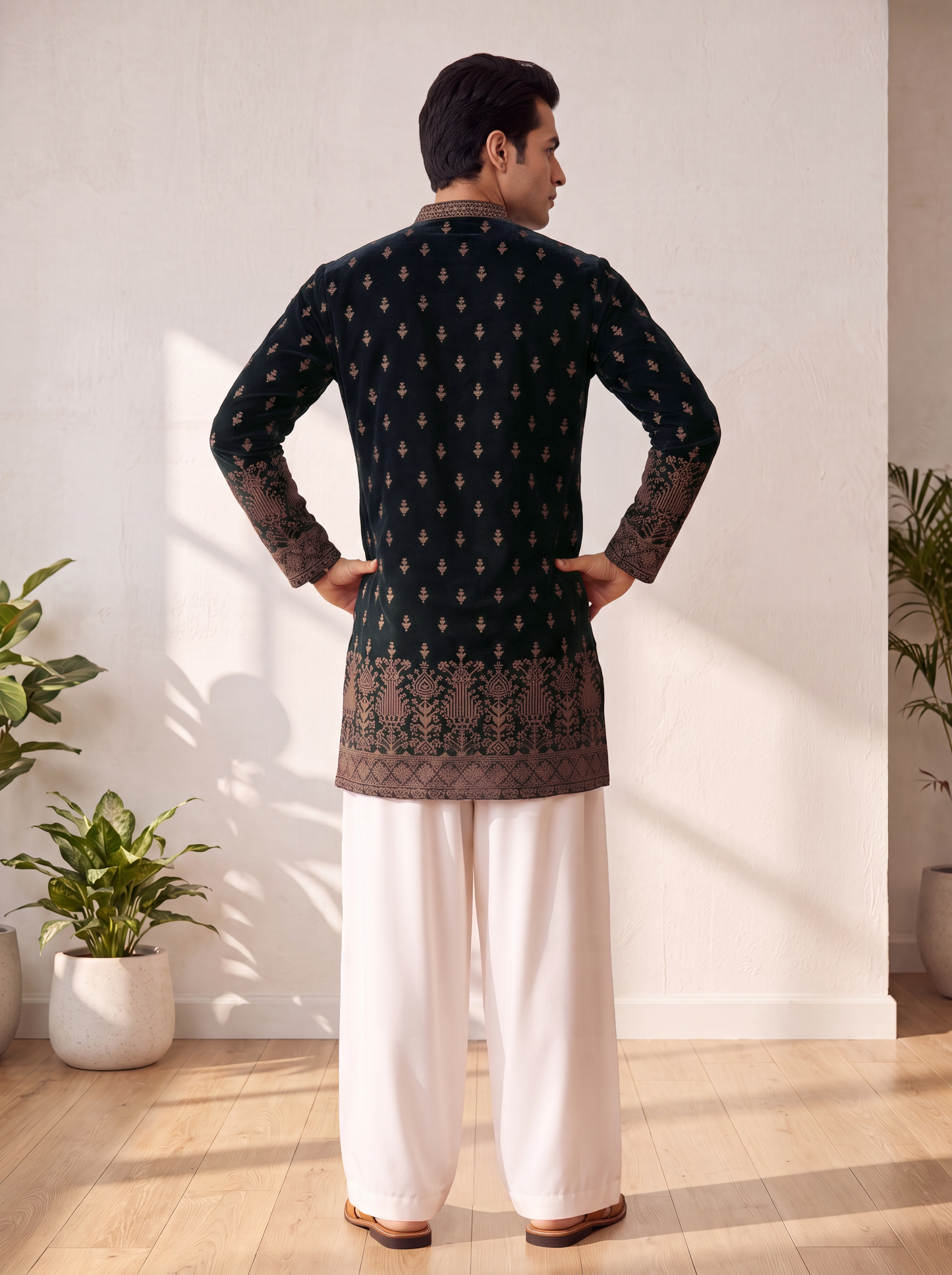 Black Georgette Short Kurta Set with Thread & Sequins Embroidery