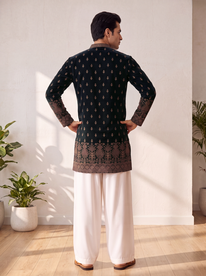 Black Georgette Short Kurta Set with Thread & Sequins Embroidery