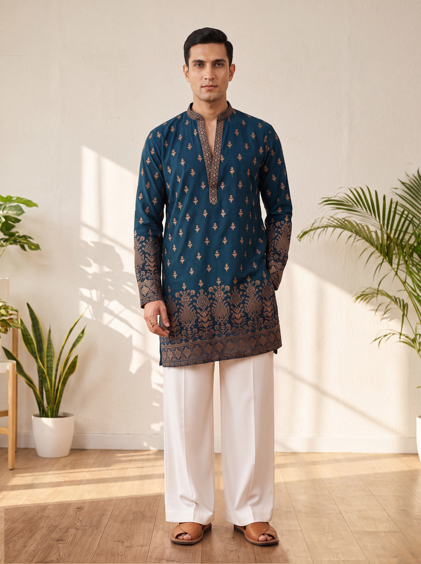 Blue Georgette Short Kurta Set with Thread & Sequins Embroidery