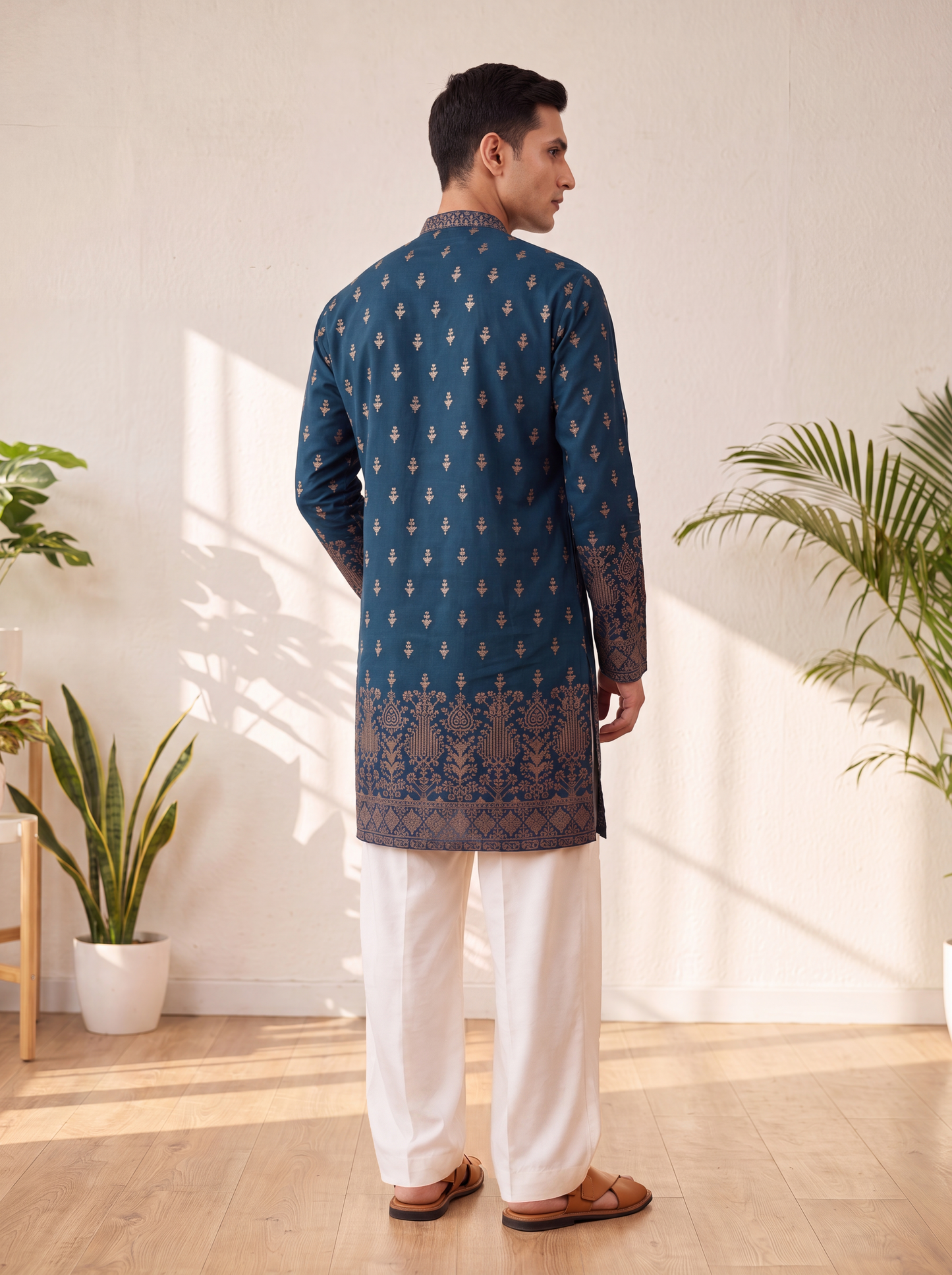 Blue Georgette Short Kurta Set with Thread & Sequins Embroidery