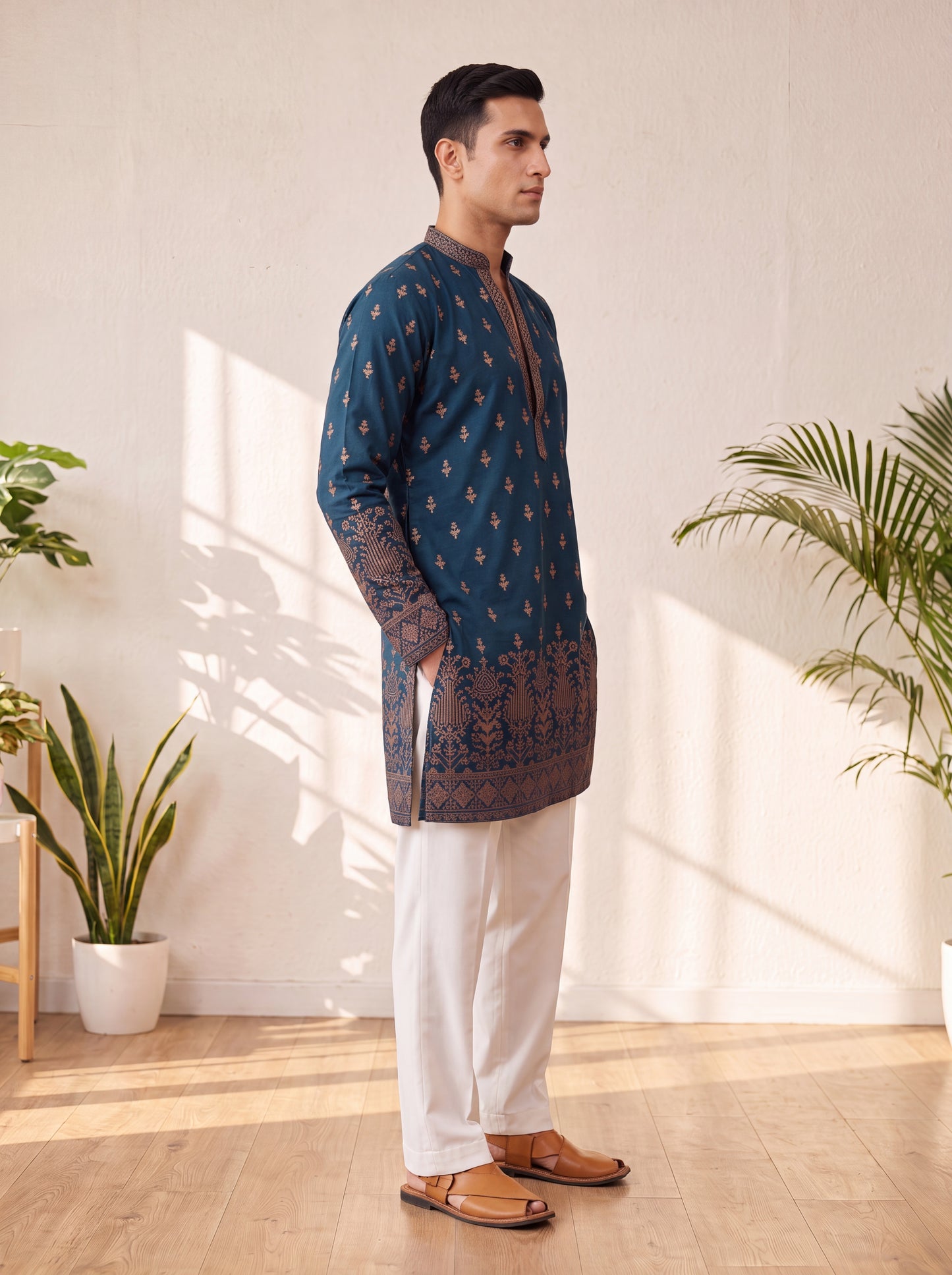 Blue Georgette Short Kurta Set with Thread & Sequins Embroidery