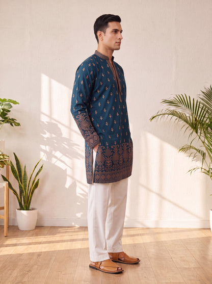 Blue Georgette Short Kurta Set with Thread & Sequins Embroidery
