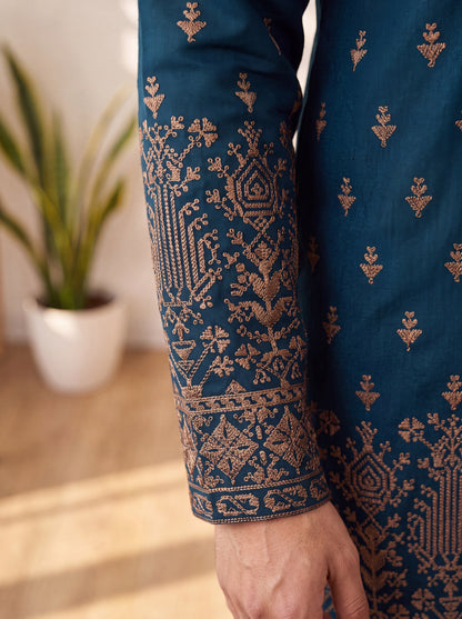 Blue Georgette Short Kurta Set with Thread & Sequins Embroidery