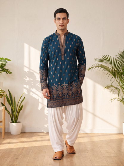 Blue Georgette Short Kurta Set with Thread & Sequins Embroidery
