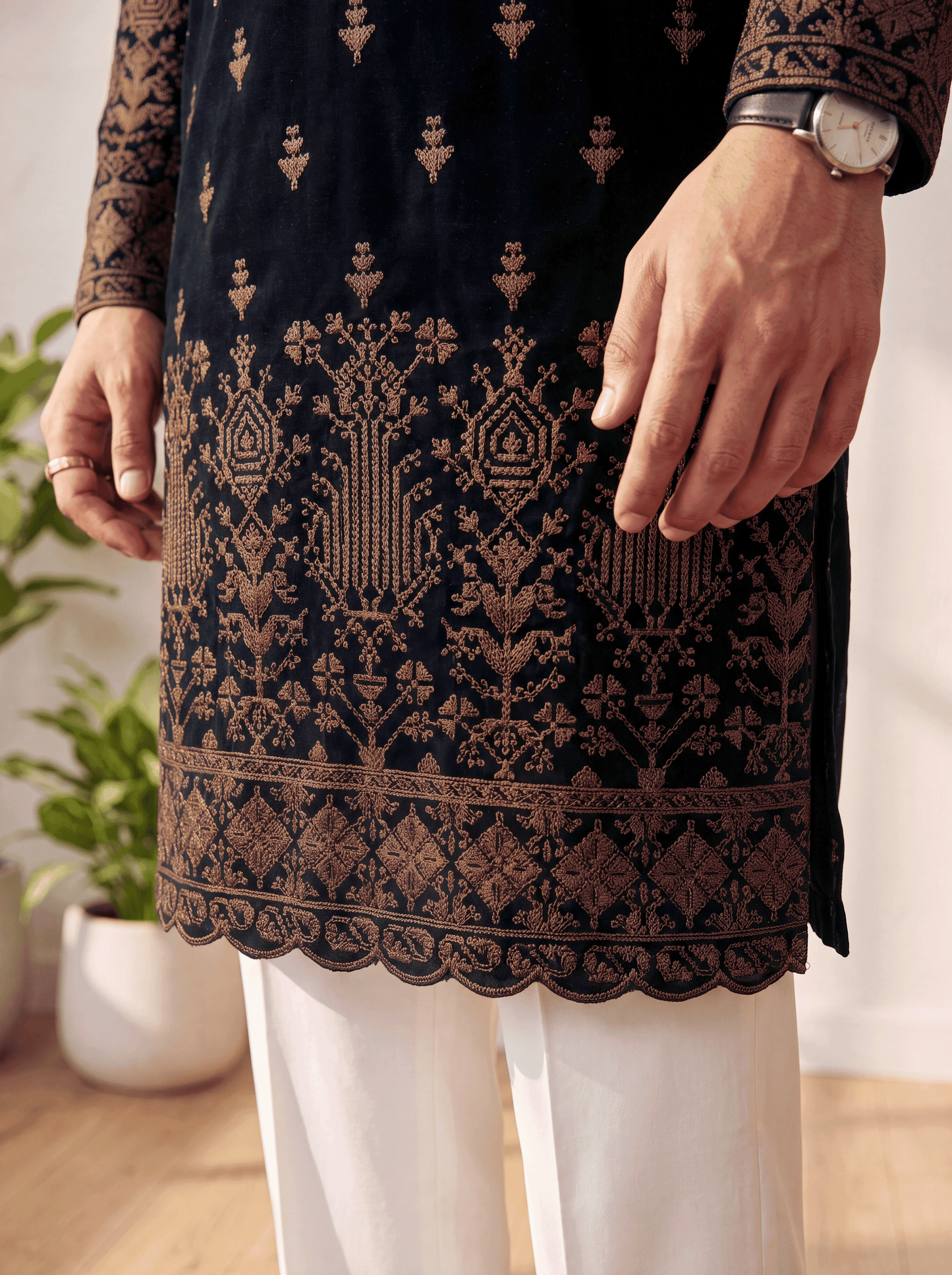 Black Georgette Short Kurta Set with Thread & Sequins Embroidery