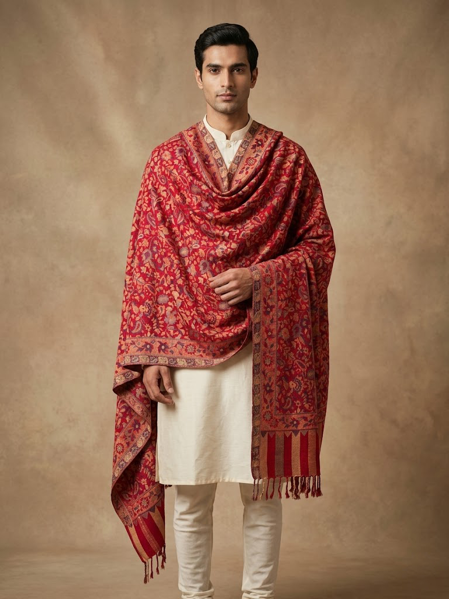 Red Pashmina Jacquard Dupatta