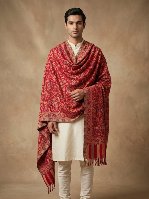 Red Pashmina Jacquard Dupatta