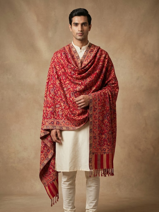 Red Pashmina Jacquard Dupatta