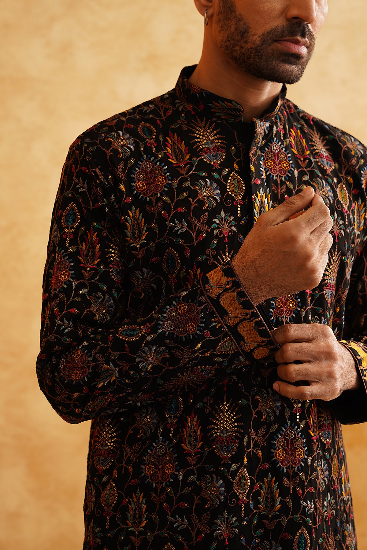 Black Multicolour Threadwork Embroidery Kurta set