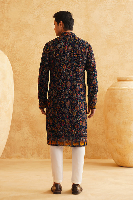 Rama Georgette Multicolor Thread Work Embroidery Kurta Set