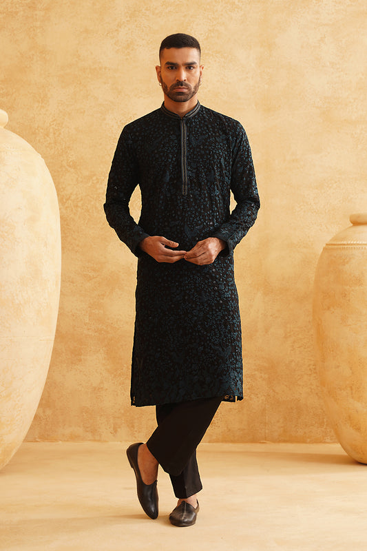 Black Georgette Floral Kurta Set