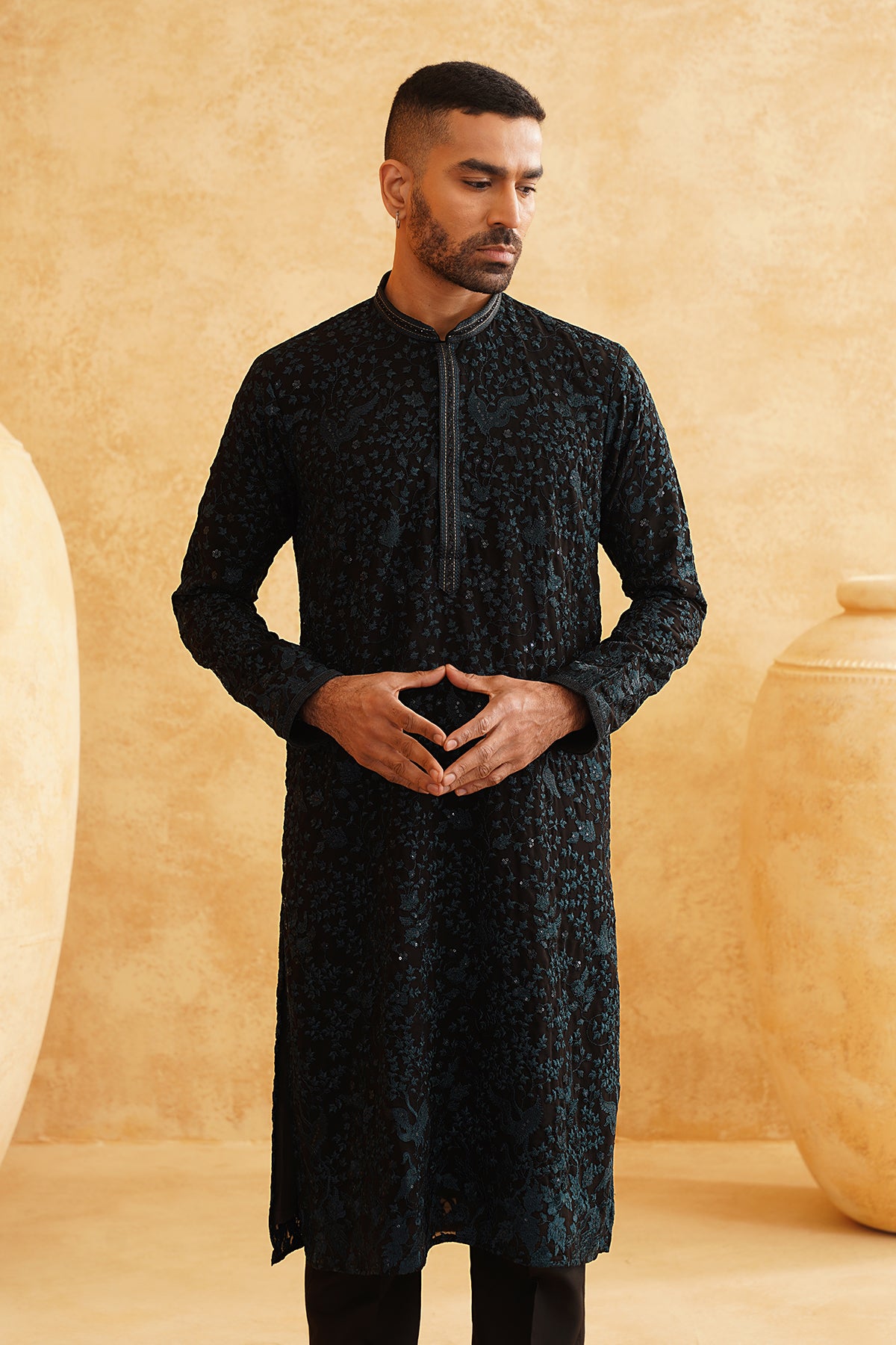 Black Georgette Floral Kurta Set
