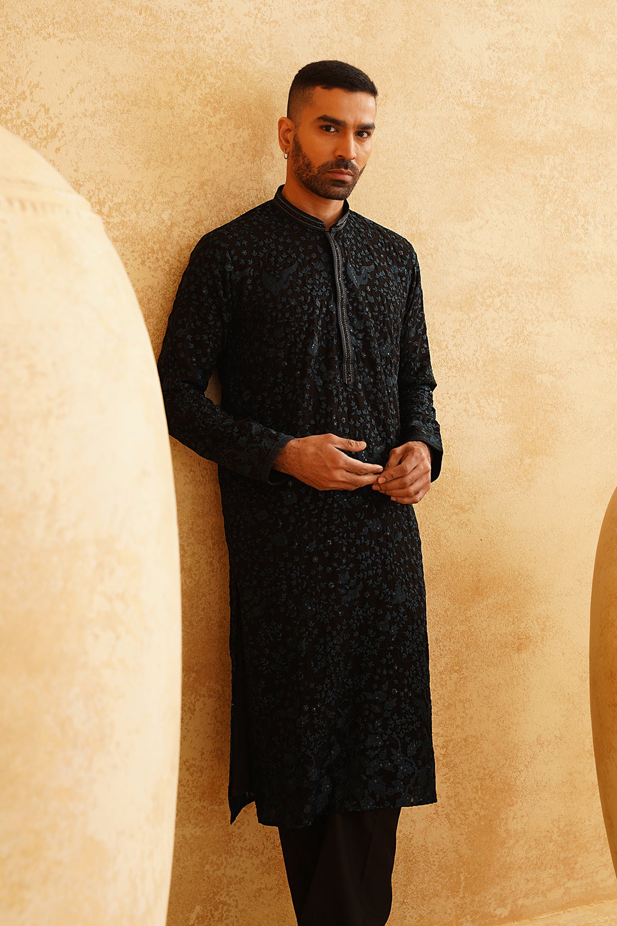 Black Georgette Floral Kurta Set