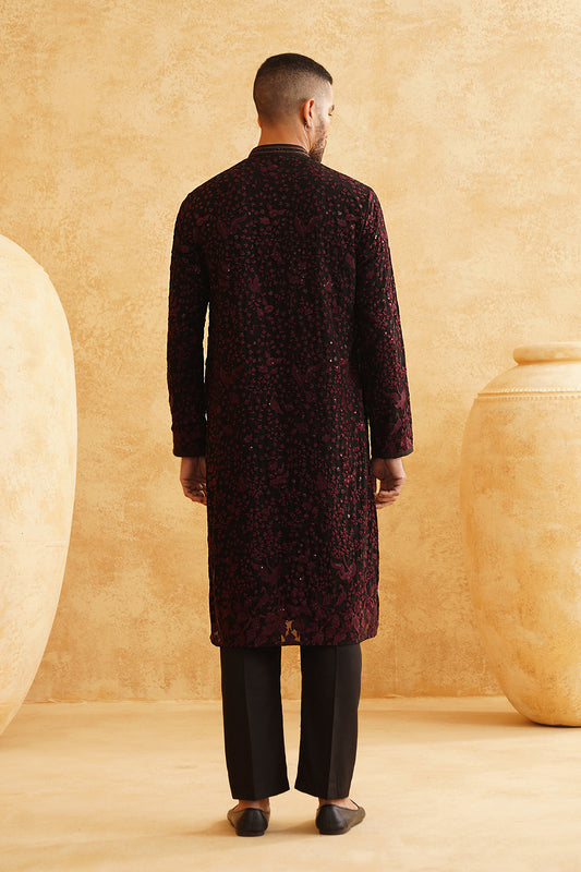 Maroon Georgette Floral Kurta Set