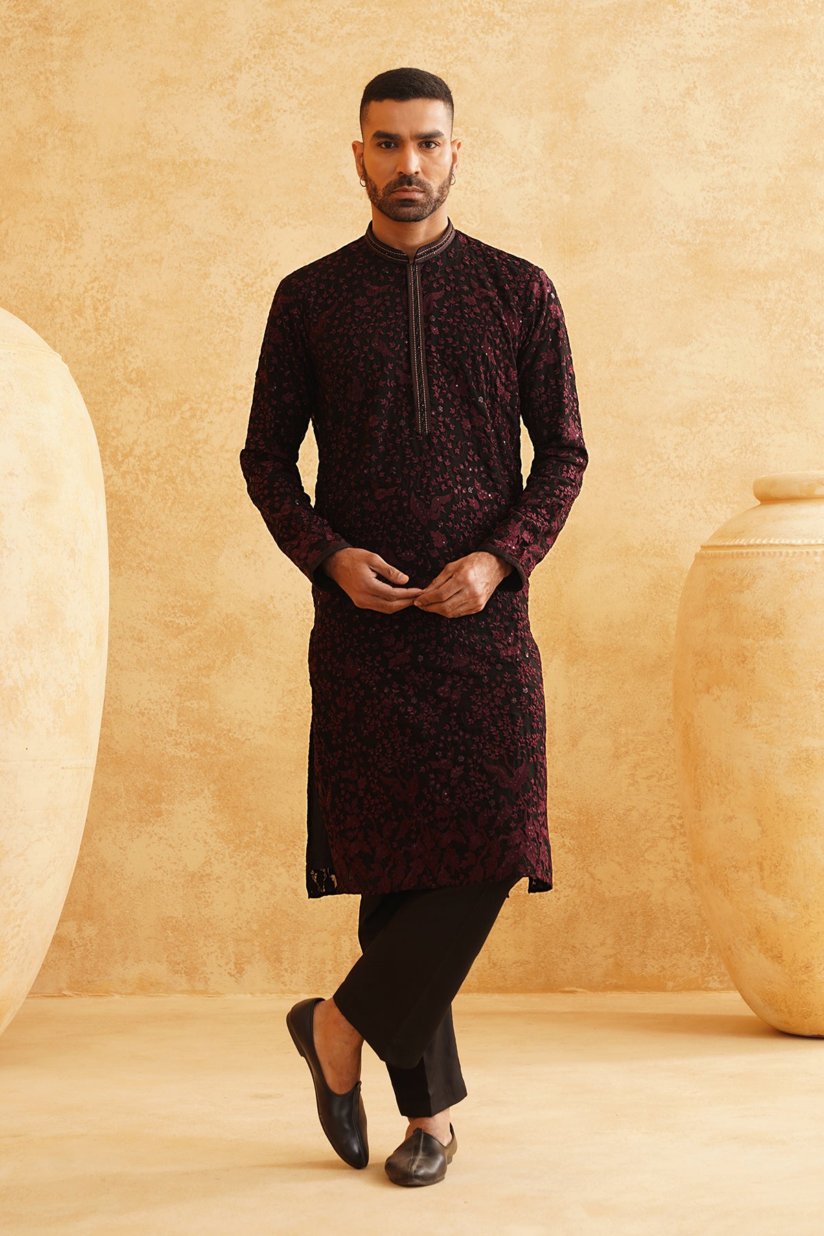 Black Georgette Floral Kurta Set