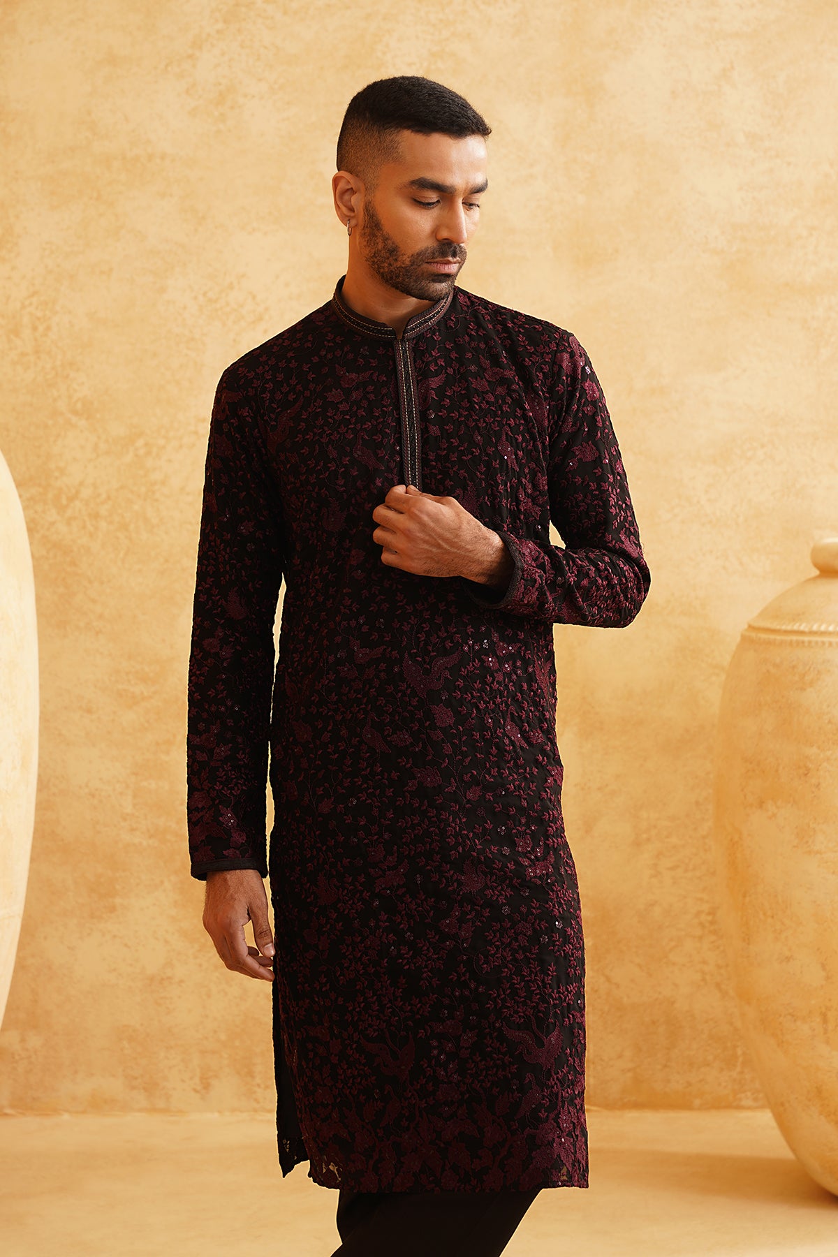 Maroon Georgette Floral Kurta Set