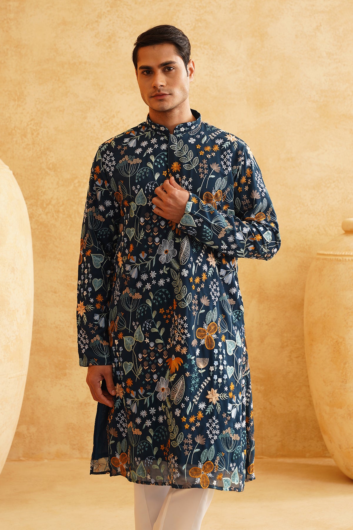 Rama Georgette Multicolour Thread Work Embroidery Kurta Set
