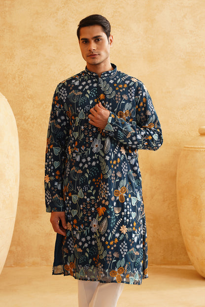 Rama Georgette Multicolour Thread Work Embroidery Kurta Set