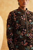 Black Zari Multicolour Thread Work Embroidery