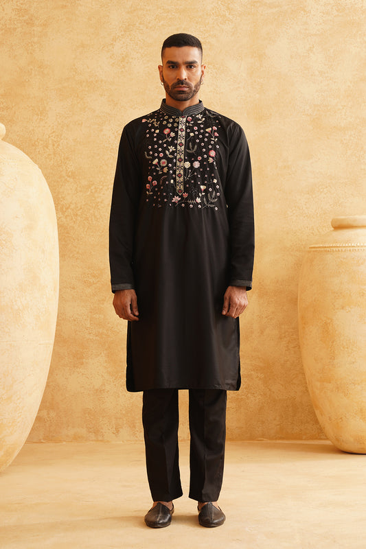 Black Straight Festive Kurta Set