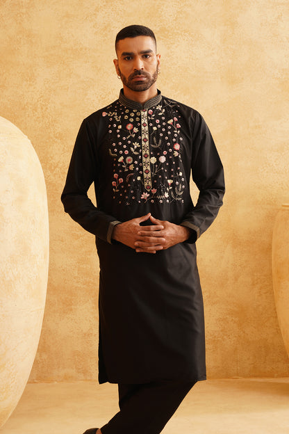 Black Straight Festive Kurta Set