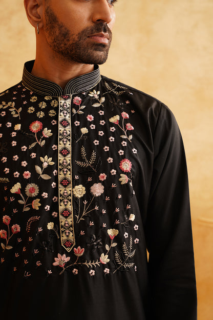 Black Straight Festive Kurta Set