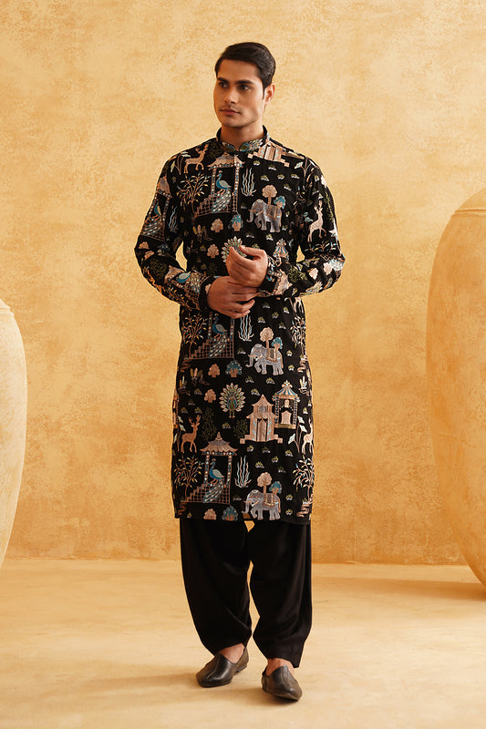Black Georgette Embroidery Festive Kurta Set