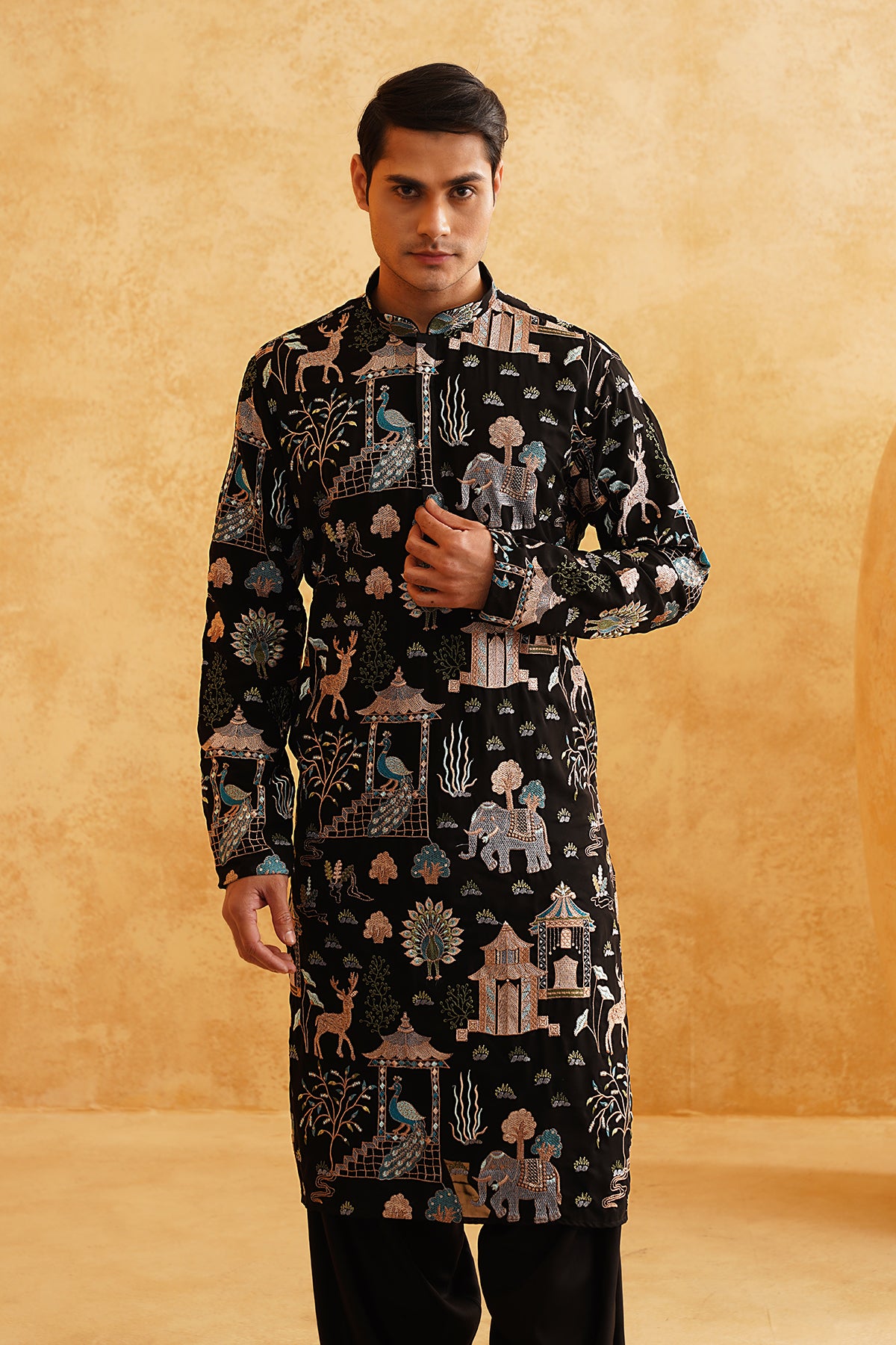 Black Georgette Embroidery Festive Kurta Set