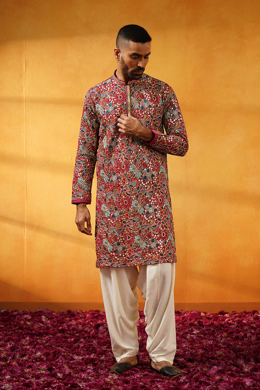 Pink and Yellow Festive Kurta Set