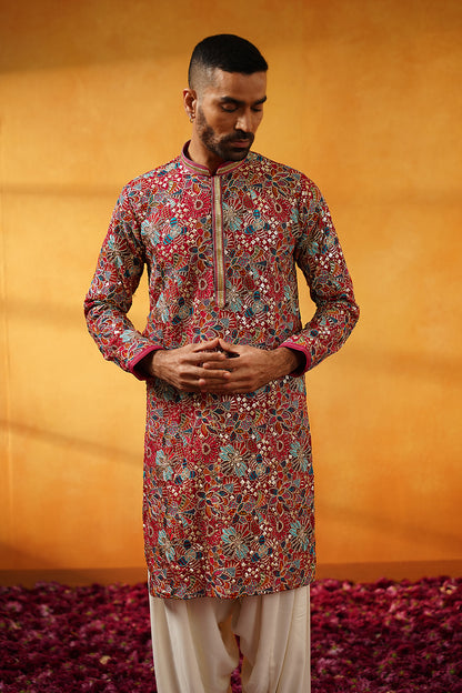 Pink and Yellow Festive Kurta Set