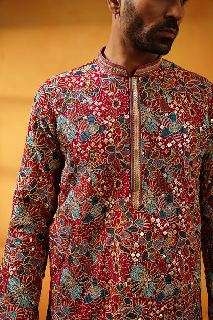 Pink and Yellow Festive Kurta Set