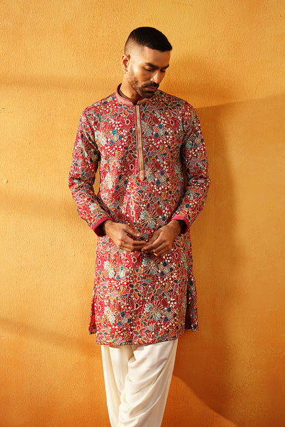 Pink and Yellow Festive Kurta Set