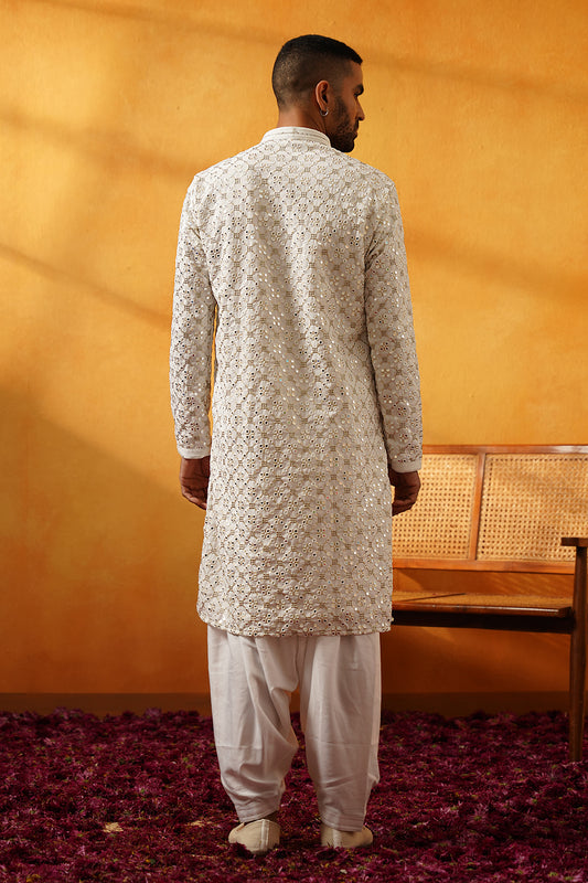 White Mirror work Kurta Set