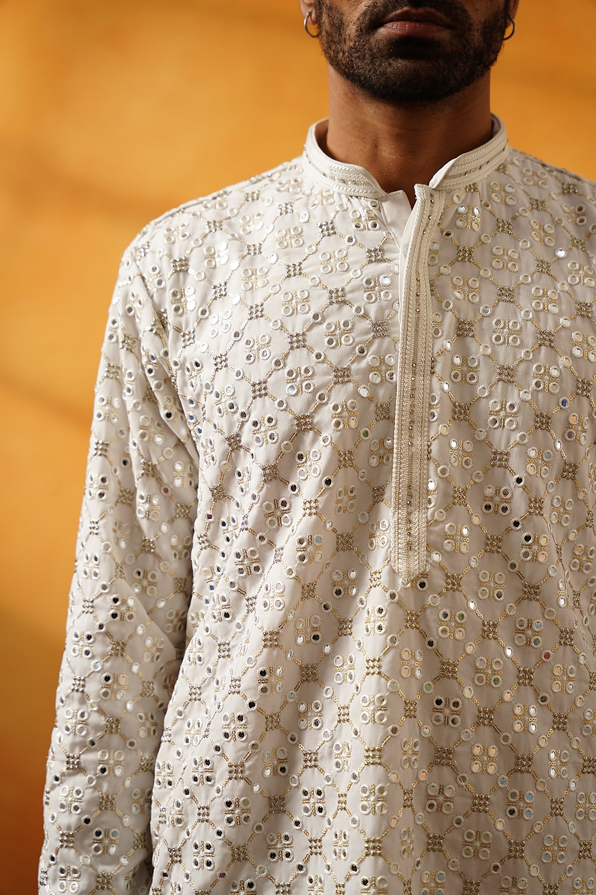White Mirror work Kurta Set